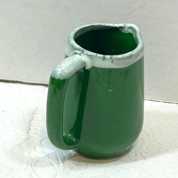 VTG '76 Mini Small Tennessee Green Ceramic Pottery Creamer w/White Drip Glaze 3" - Picture 4 of 12